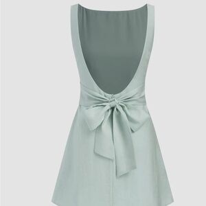 Cider Sage Green Backless Dress with Bow Tie